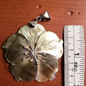 Large Carved Mother of Pearl Flower Pendant